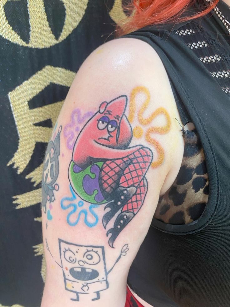 Bikini Bottom Character Sleeve Collage Tattoo Design