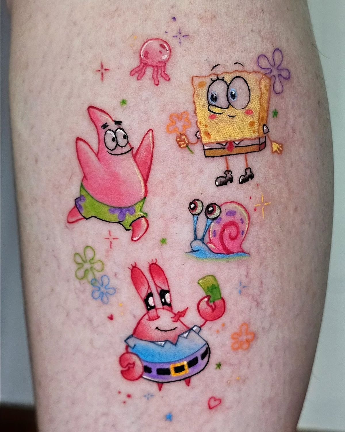 Bikini Bottom Mini Collage with Gary Tattoo Design