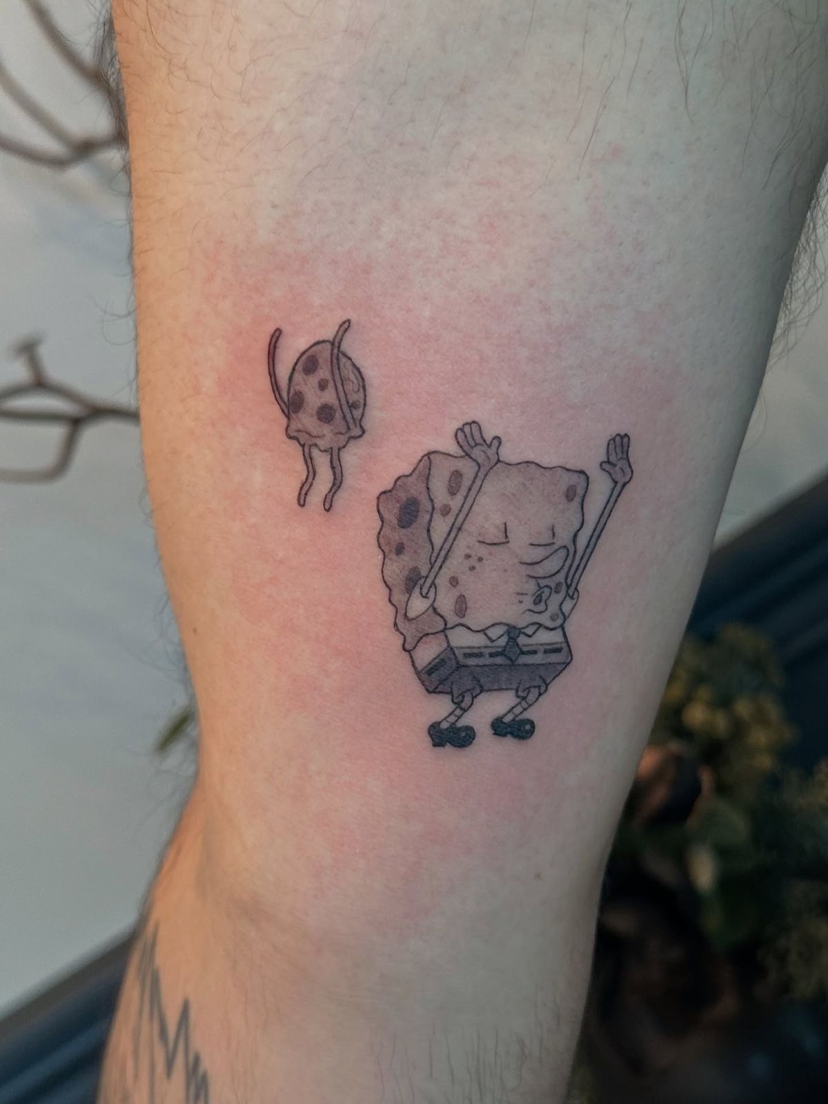 Black and White Jellyfish Dance SpongeBob Tattoo Design