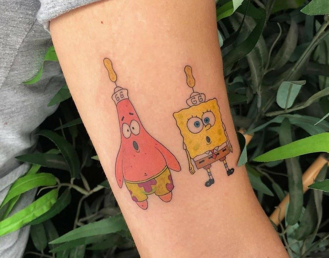 Bubble Dream Friends Scene with Squidward Tattoo Design