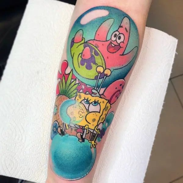 Classic Joy Jump SpongeBob Flash Tattoo Design