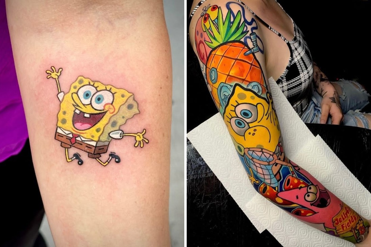 33+ Cartoon Sea Sponge Tattoo Ideas & Inspiration Featured Lookbook Collage