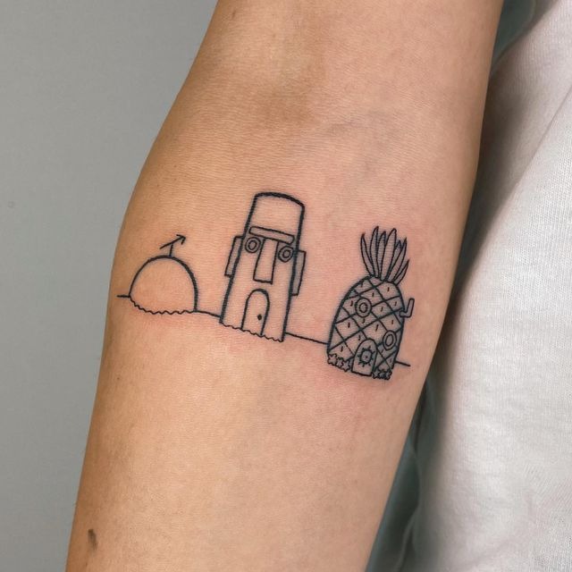 Hanging SpongeBob and Patrick Matching Duo Tattoo Design