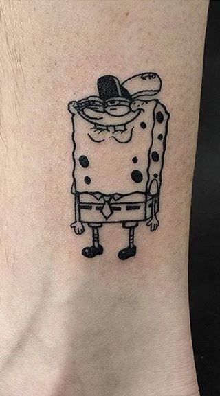 Peeking SpongeBob Jellyfish Band Tattoo Design