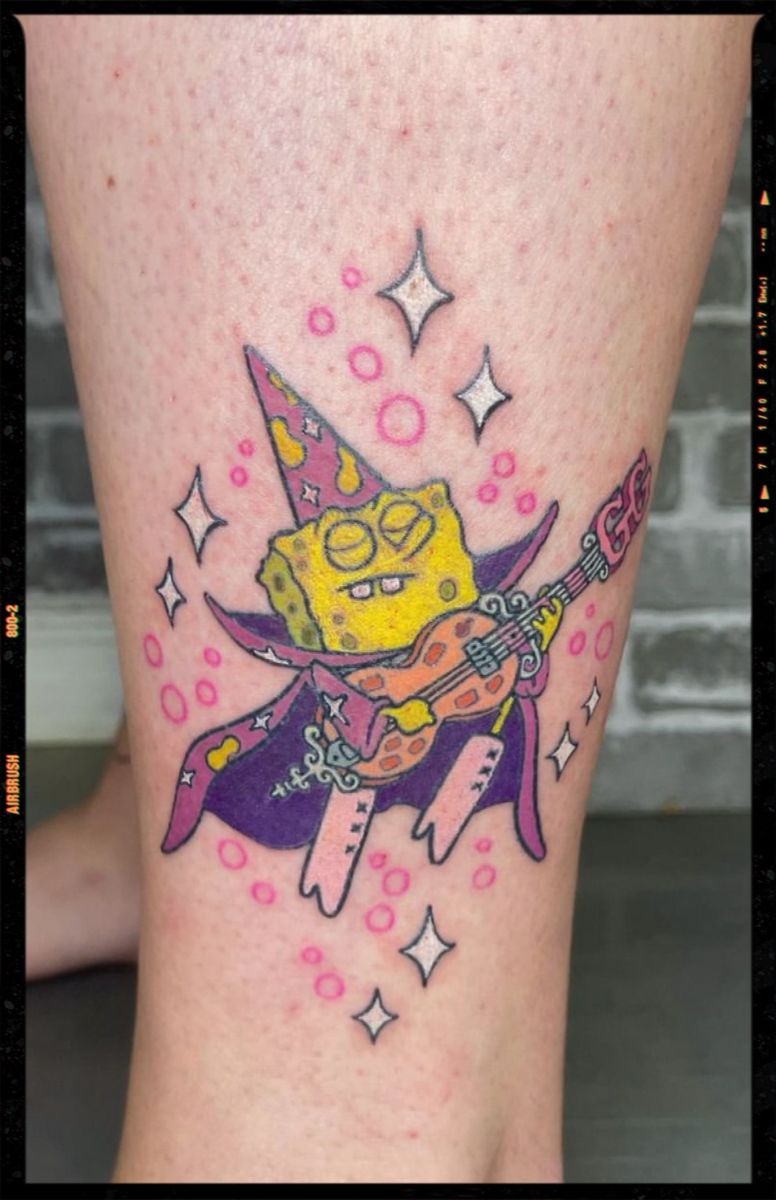 Wizard SpongeBob Guitar Flash Tattoo Design