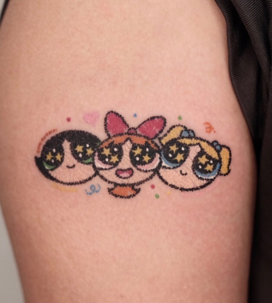 Adorable Powerpuff Girls Tattoo on Display Tattoo Design