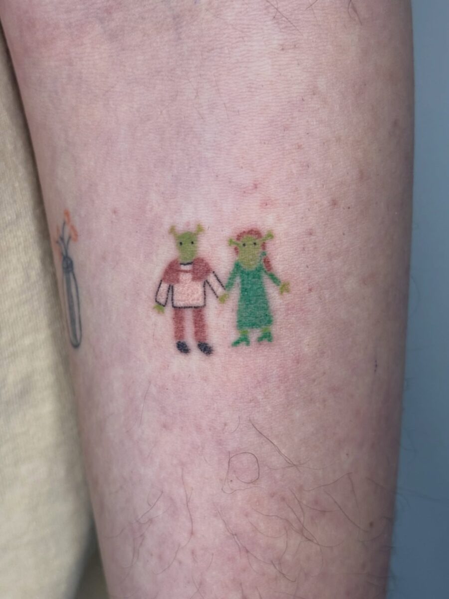 Adorable Shrek and Fiona cartoon tattoo design Tattoo Design
