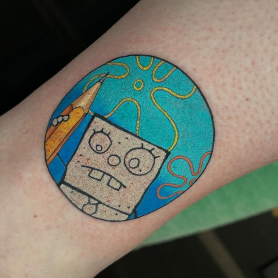 Bright SpongeBob SquarePants tattoo in bold colors Tattoo Design