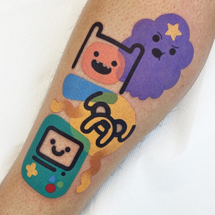 Colorful cartoon tattoos of playful characters Tattoo Design