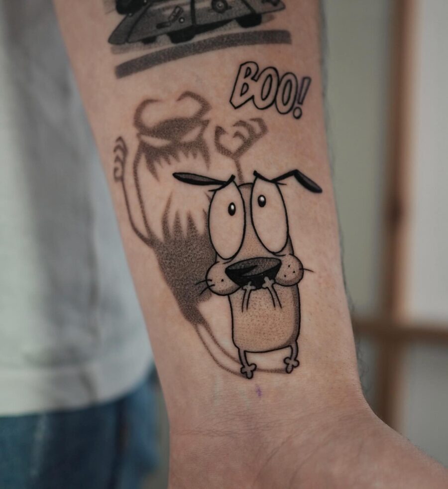 Courage the Cowardly Dog tattoo captures fear perfectly Tattoo Design