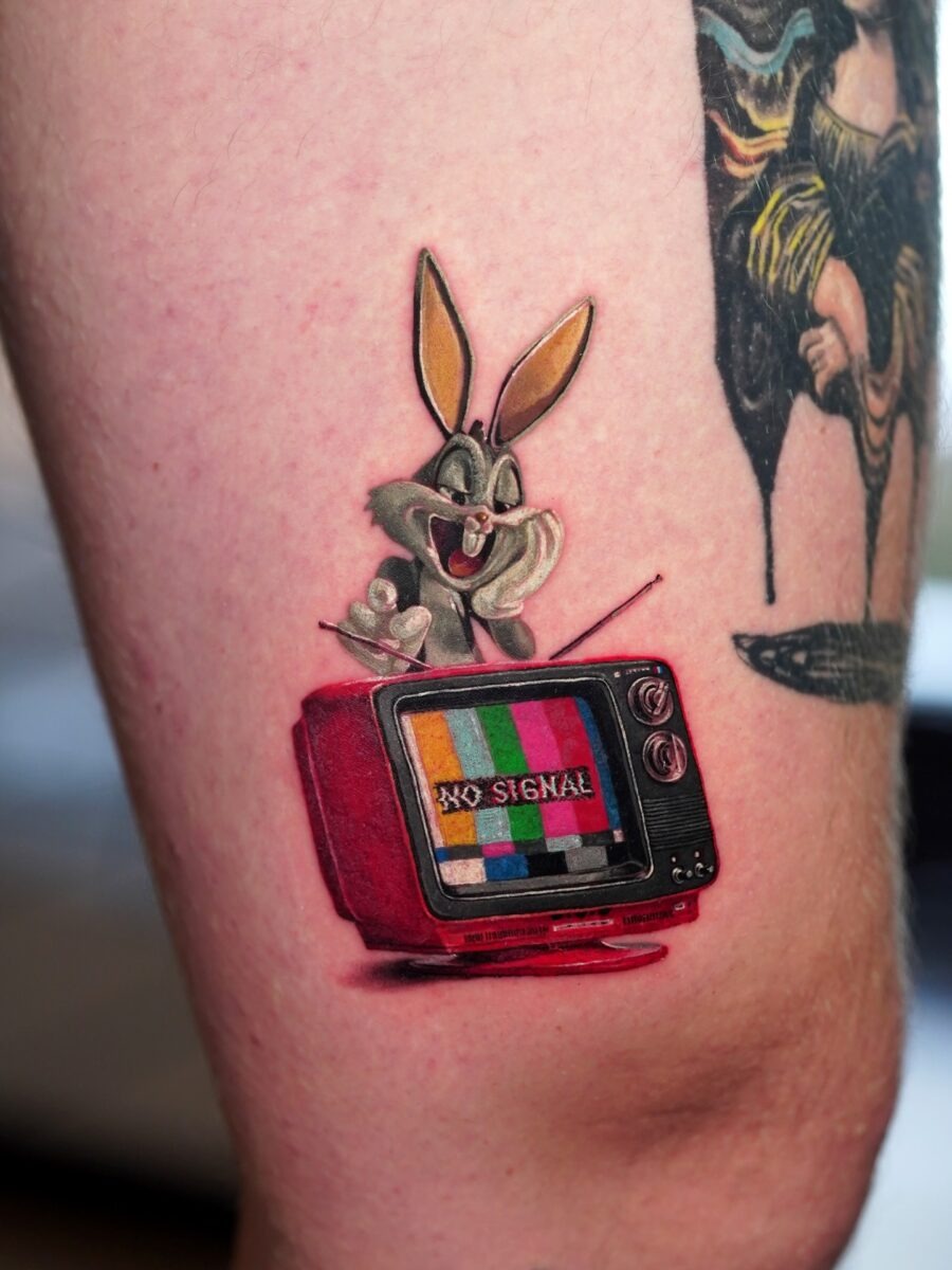 Playful Bugs Bunny Vintage TV Tattoo Design Tattoo Design