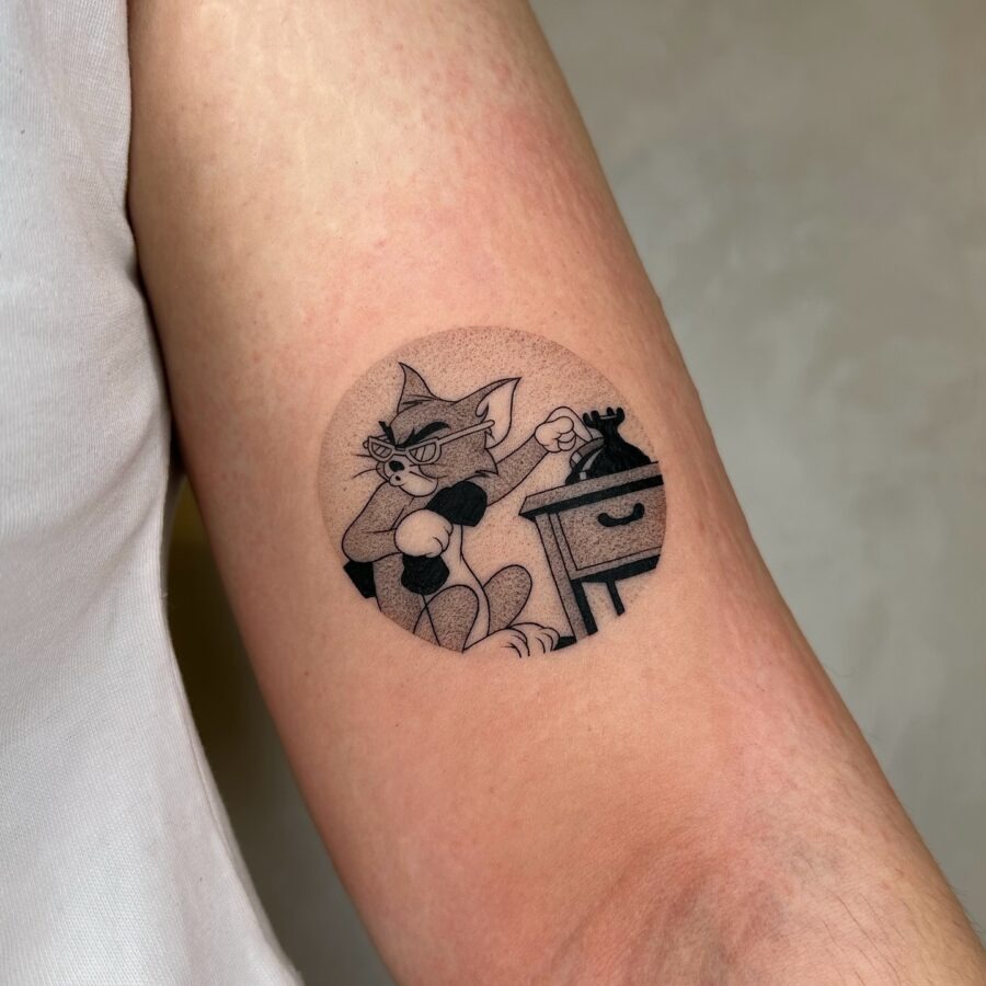 Playful cartoon tattoo inspired by classic characters. Tattoo Design