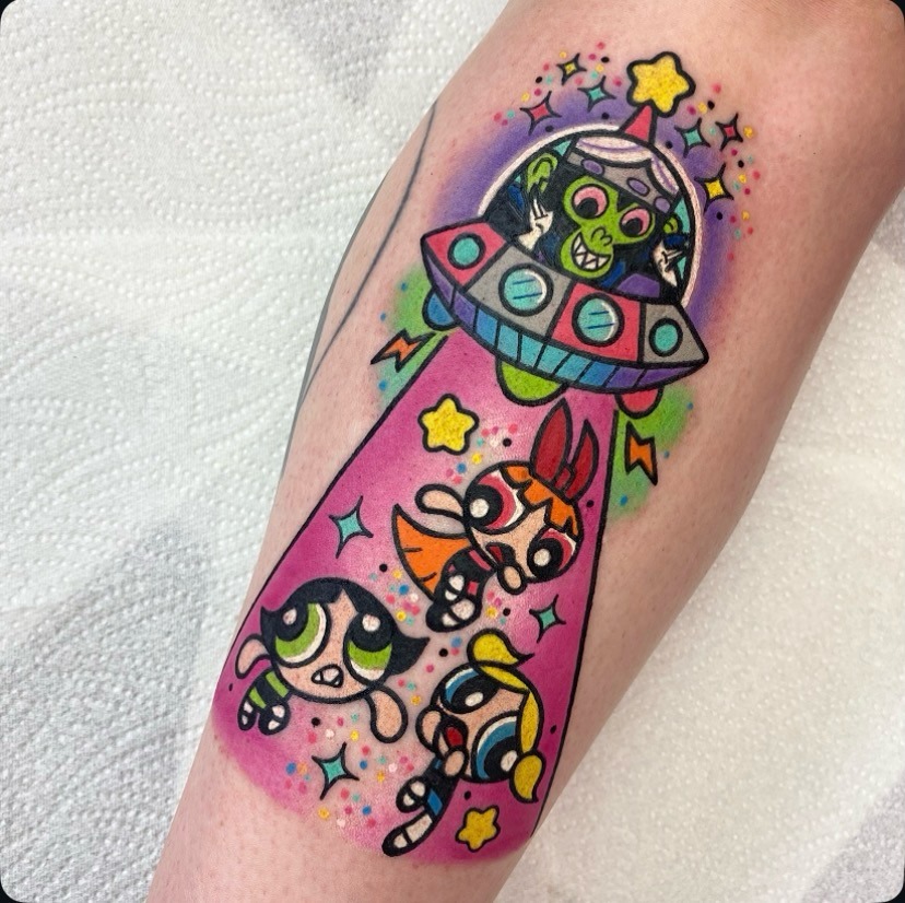 Playful Powerpuff Girls Alien Abduction Tattoo Tattoo Design
