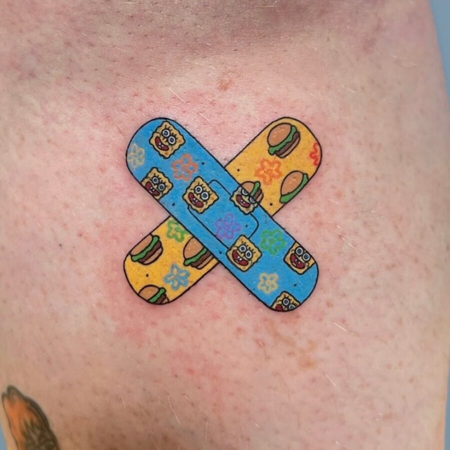Playful SpongeBob Bandaid Tattoo Design Tattoo Design
