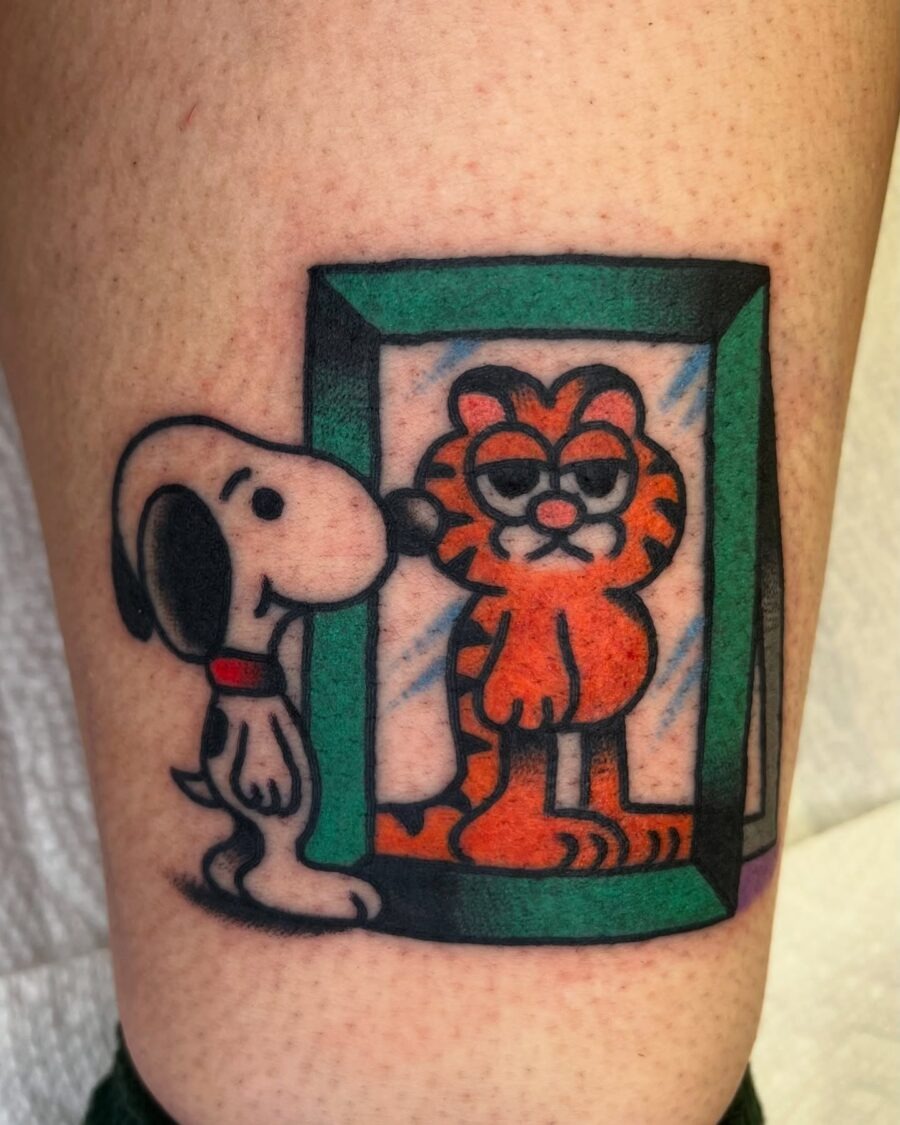 Snoopy and Garfield in a playful tattoo Tattoo Design