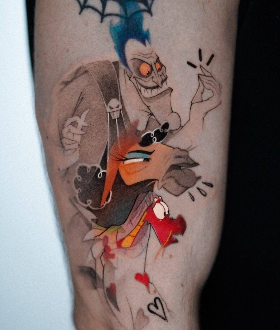 Stylized cartoon tattoos featuring Hades and Medusa Tattoo Design