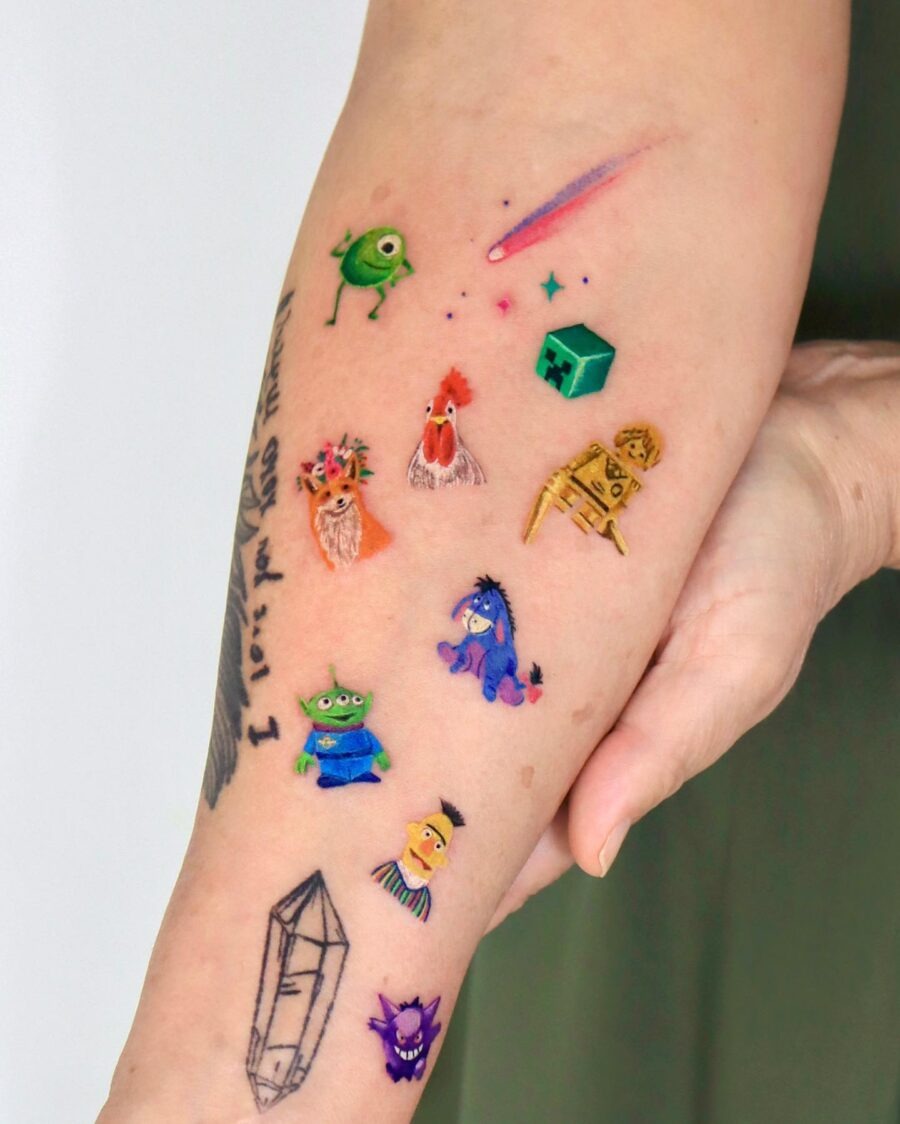 Vibrant cartoon tattoos bring joy to life. Tattoo Design