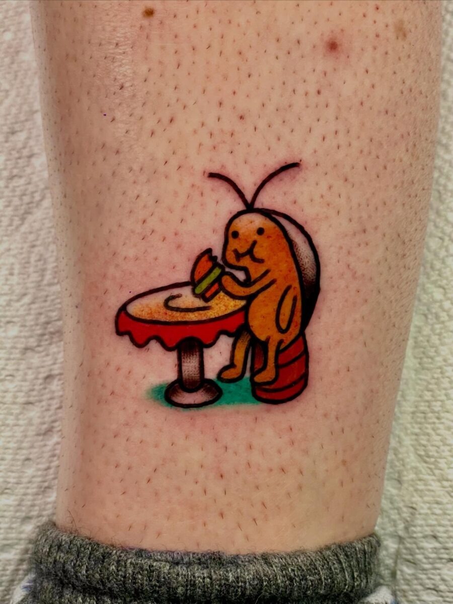 Whimsical bug enjoying a burger tattoo Tattoo Design