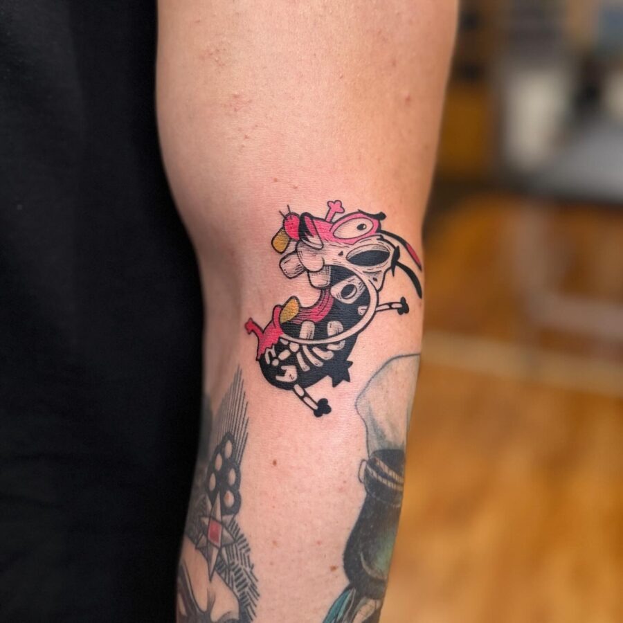 Whimsical cartoon tattoo with playful characters Tattoo Design