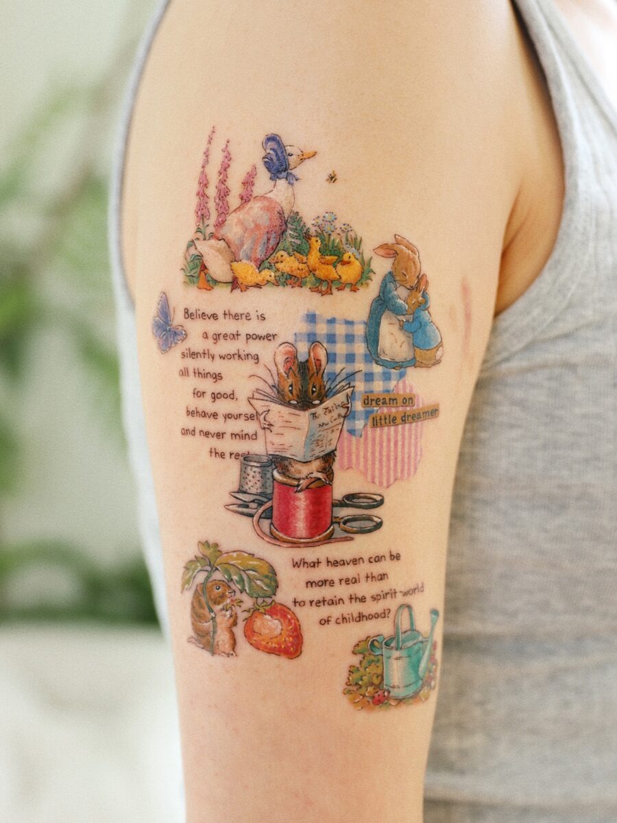 Whimsical quotes and charming characters unite Tattoo Design