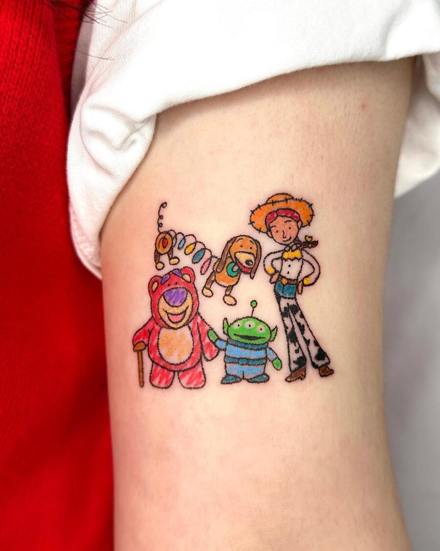 Whimsical Toy Story Characters Tattooed Playfully Tattoo Design