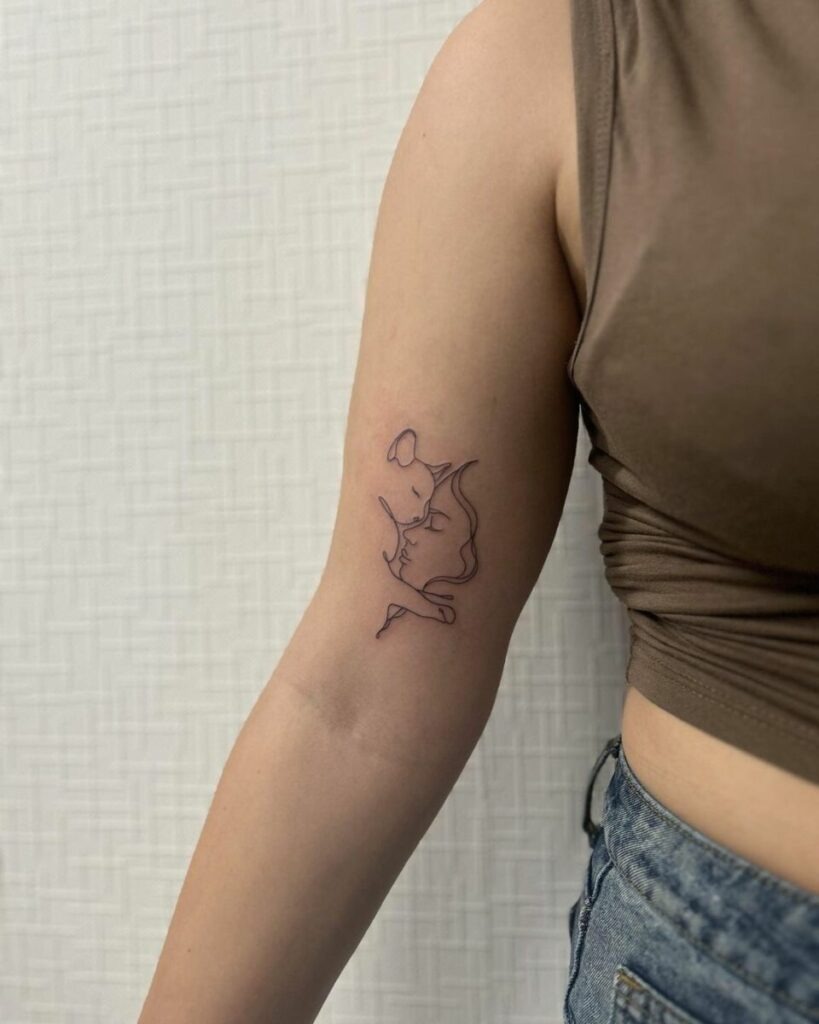 Abstract Cat and Human Line Tattoo - A Symbol of Connection Tattoo Design