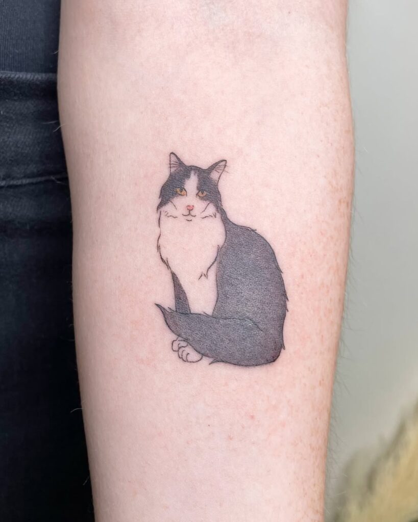 Black & White Cat Tattoo - Classic Elegance in Ink Tattoo Design