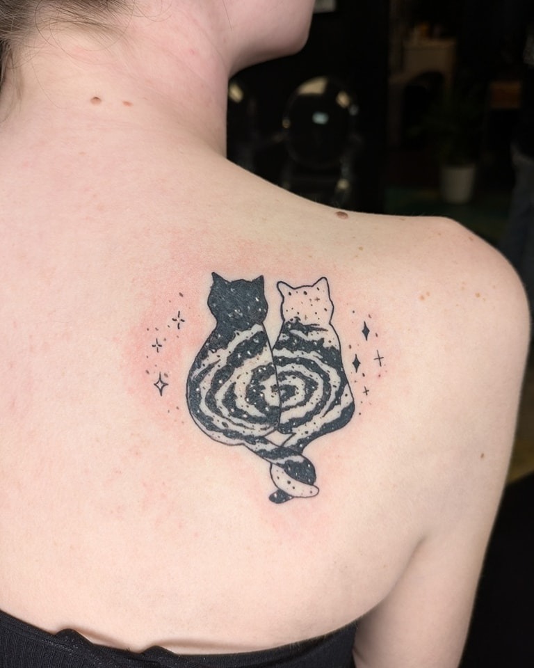 Cosmic Cats Tattoo on the Back Tattoo Design