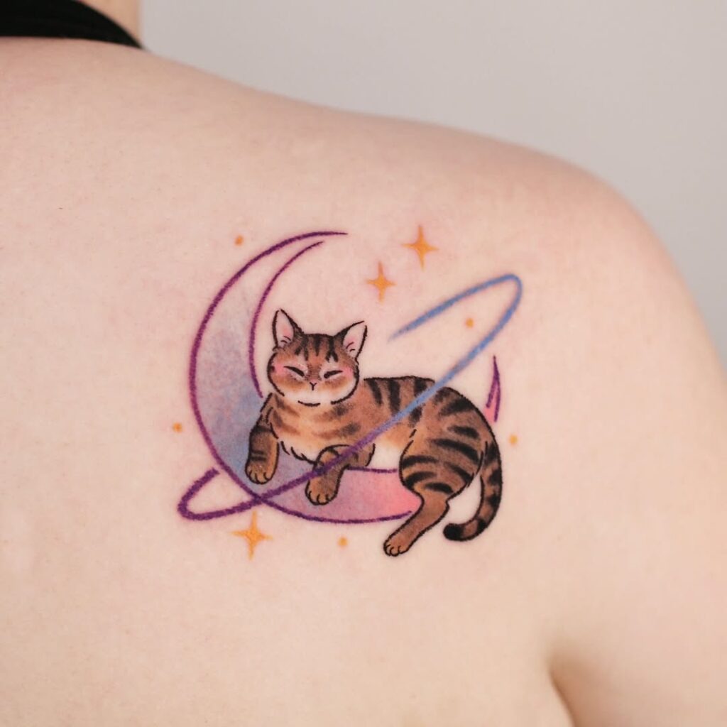 Cosmic Tabby Cat Tattoo Design