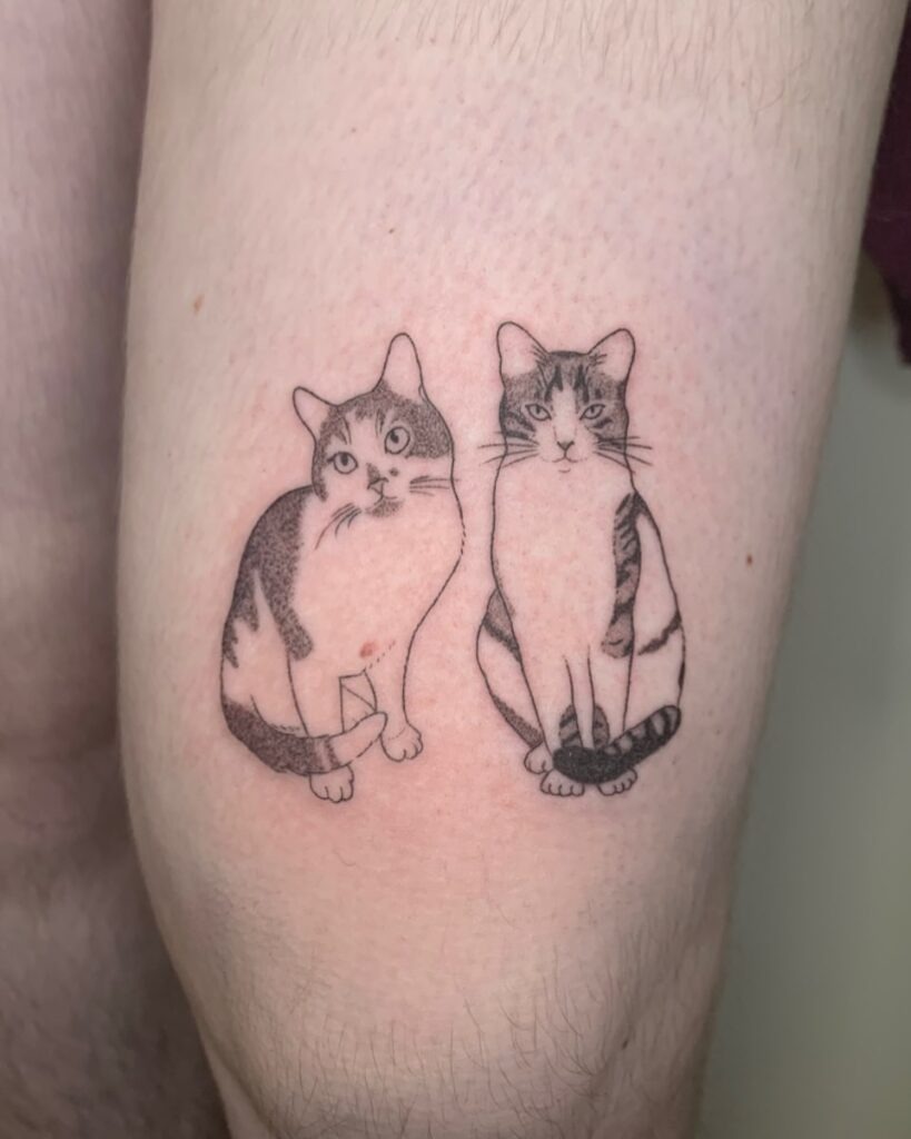 Double Cat Portrait Tattoo Design