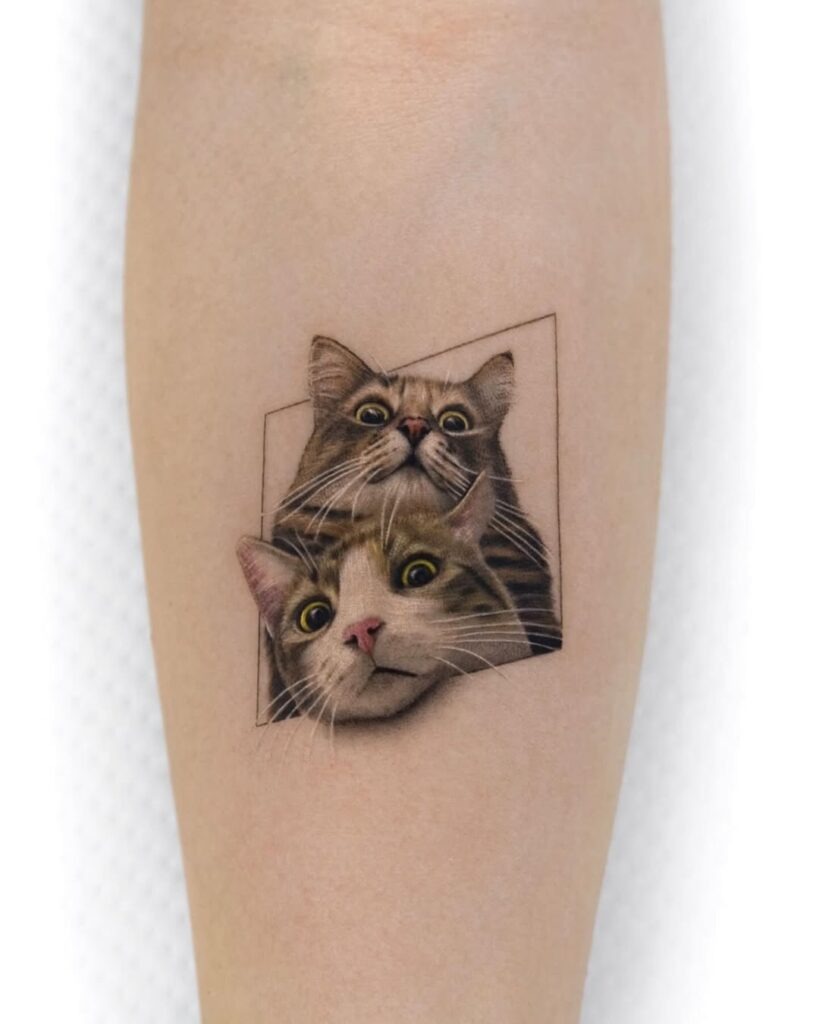 Double Cat Realistic Tattoo - A Dynamic and Lifelike Design Tattoo Design