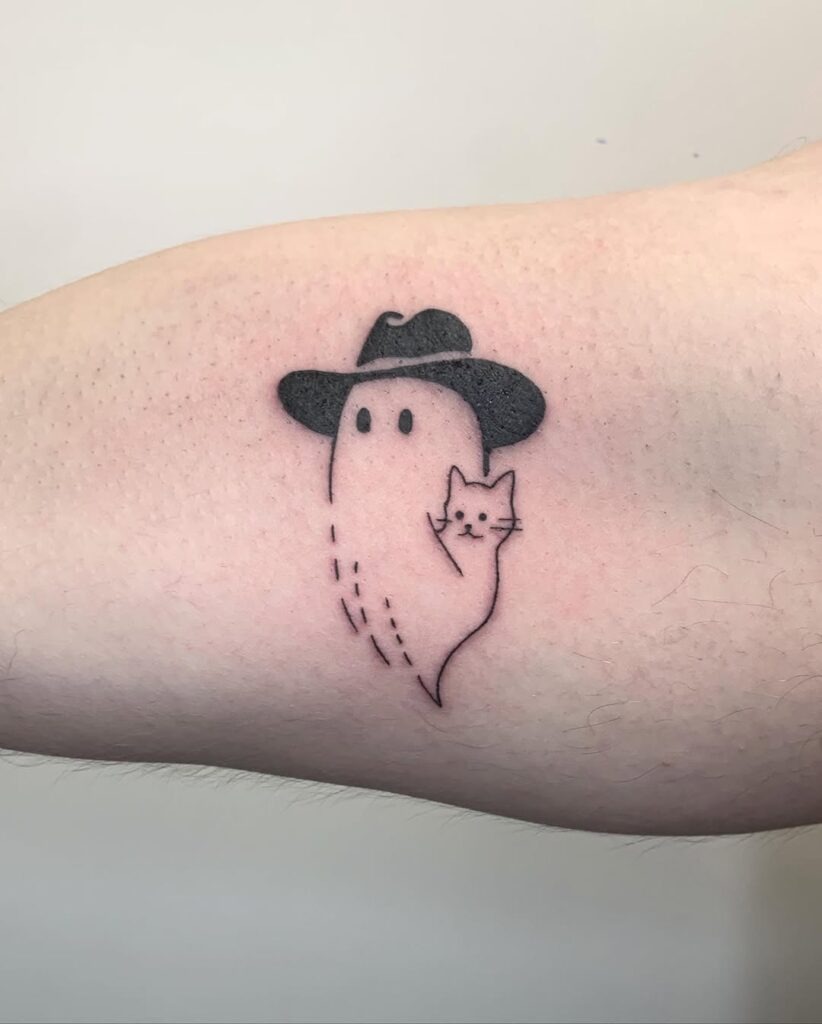 Ghost and Cat Tattoo - Spooky Tattoo Design