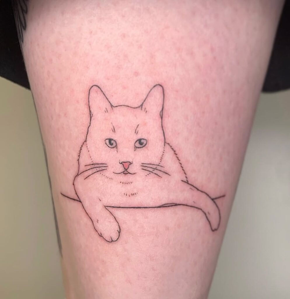Lounging Cat Line Tattoo Tattoo Design