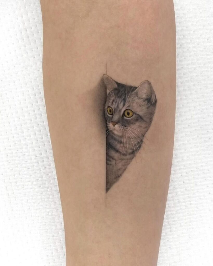 Peeking Tabby Cat Illusion Tattoo Design