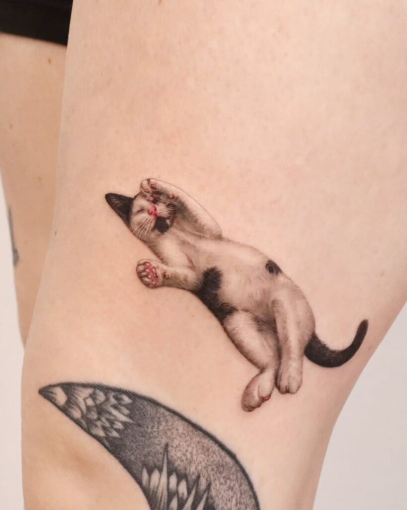 Playful Stretching Cat Tattoo Tattoo Design