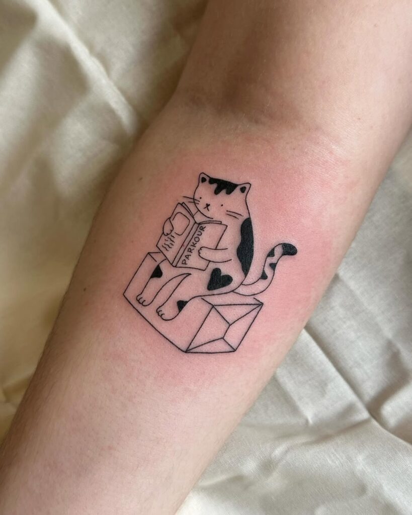 Reading Cat in a Box Tattoo Tattoo Design