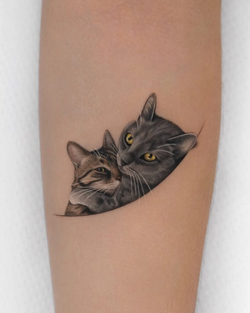 Sibling Cats Snuggling Tattoo Design