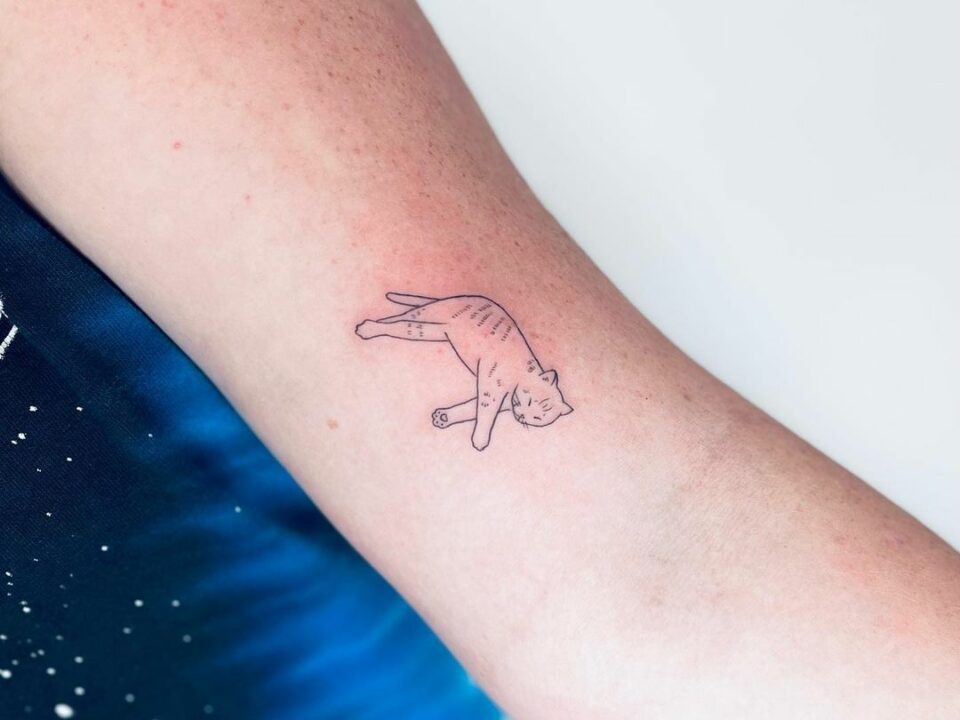 Simple Sleepy Cat Outline Tattoo - Minimal and Adorable Tattoo Design