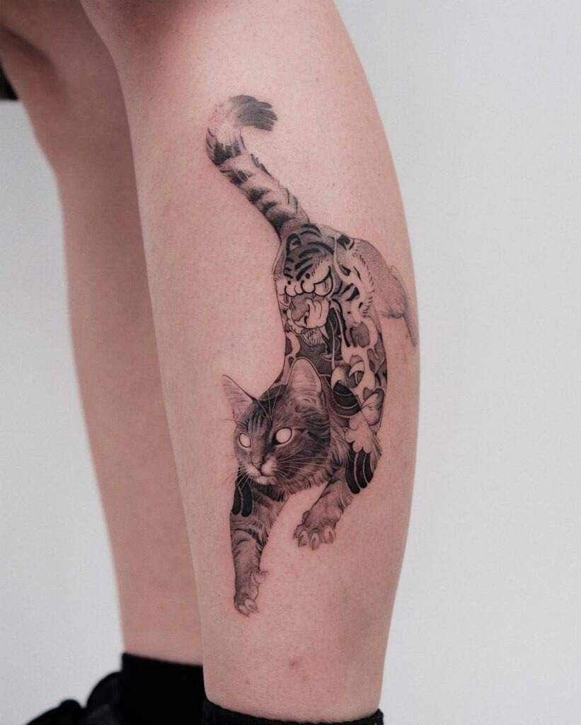 Tiger Spirit and Cat Fusion Tattoo Tattoo Design