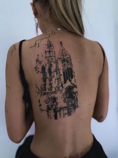 Blackwork Cathedral Arm Tattoo Tattoo Design