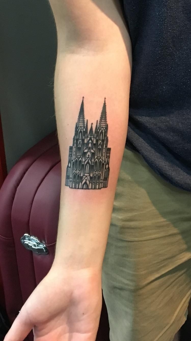 Cathedral and Dragon Forearm Tattoo Tattoo Design