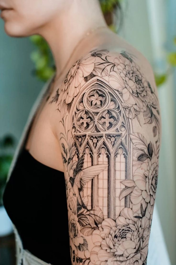 Floral Cathedral Shoulder Tattoo Tattoo Design
