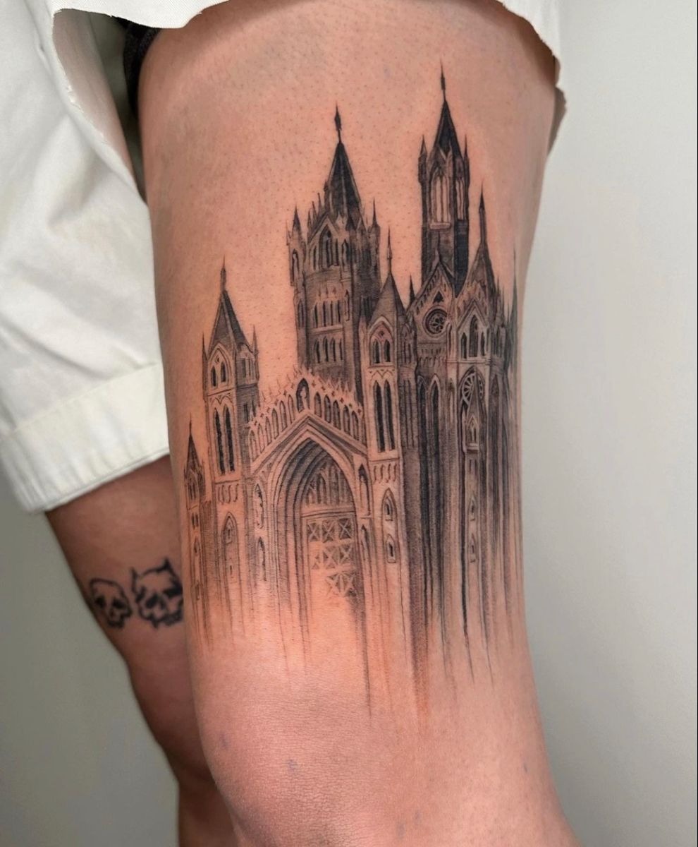 Large Cathedral Thigh Tattoo Tattoo Design