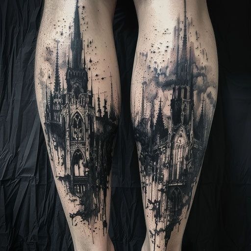 Matching Dark Cathedral Leg Tattoos Tattoo Design