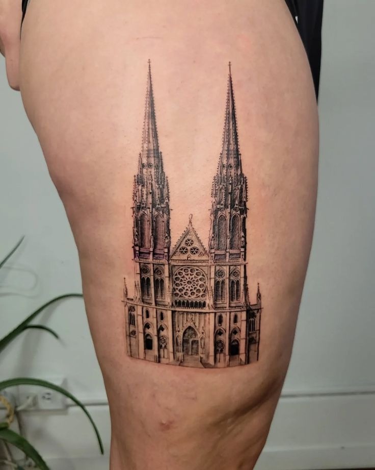 Ornate Gothic Window Leg Tattoo Tattoo Design