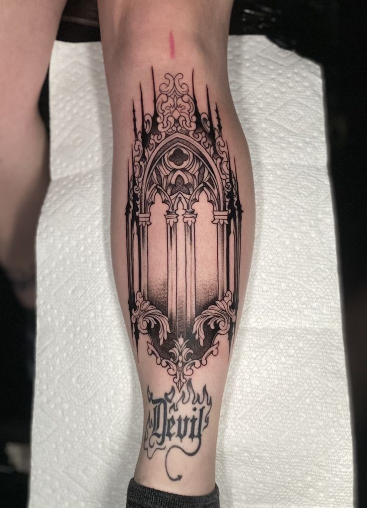 Red Window Gothic Arm Tattoo Tattoo Design