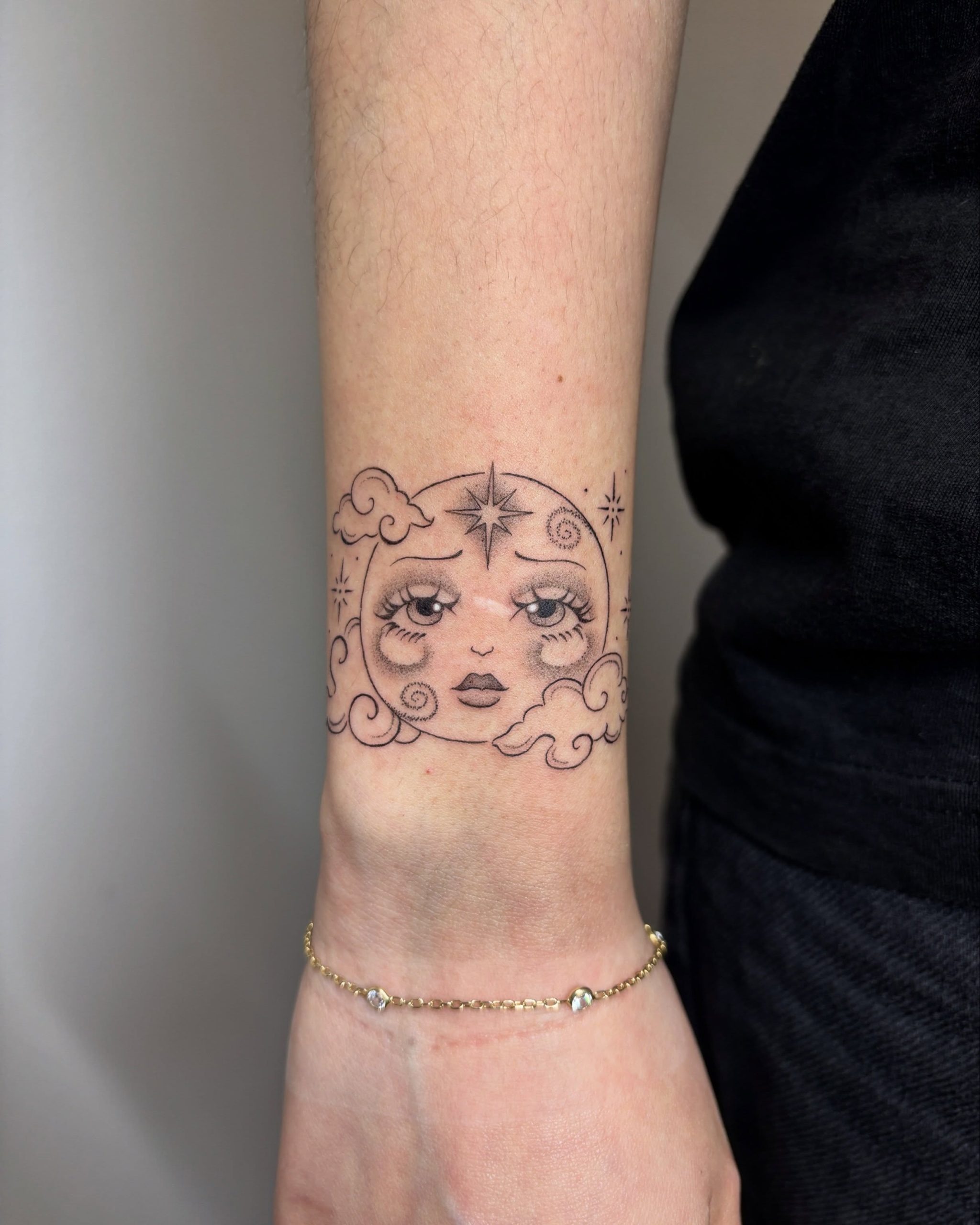 Celestial Face and Cloud Tattoo Tattoo Design