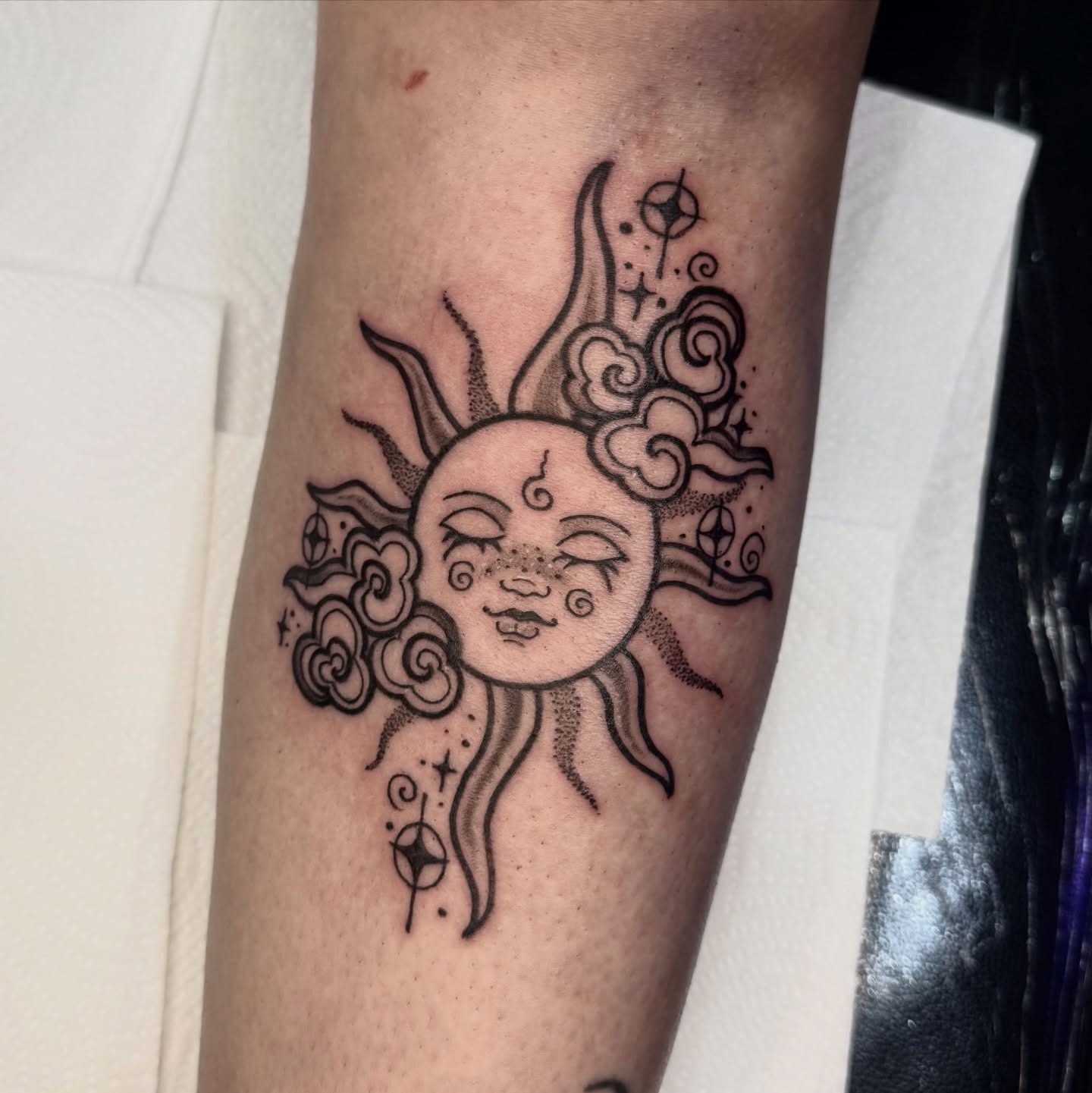 Celestial Sun and Cloud Tattoo Tattoo Design