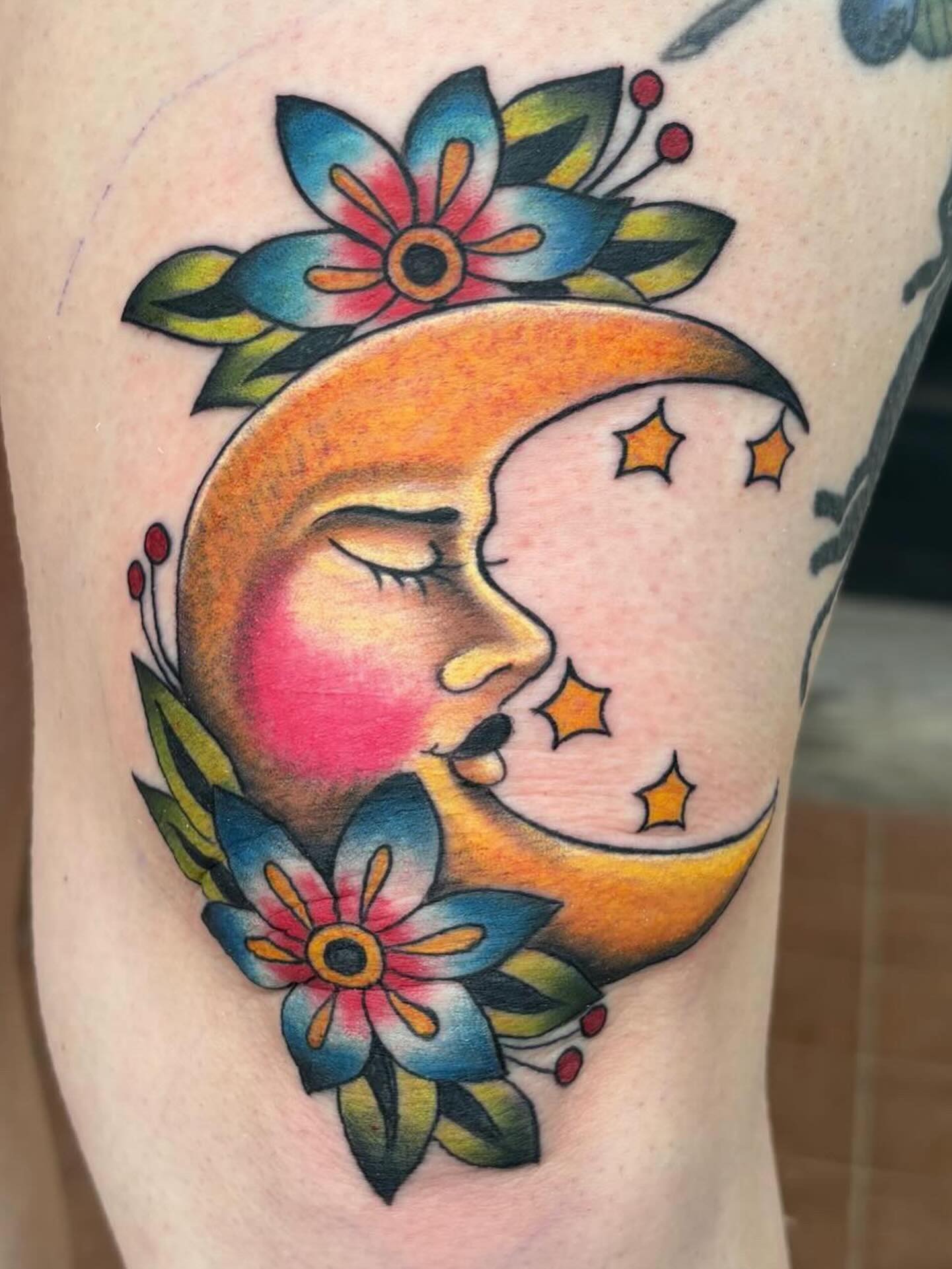 Floral Crescent Moon Tattoo Tattoo Design