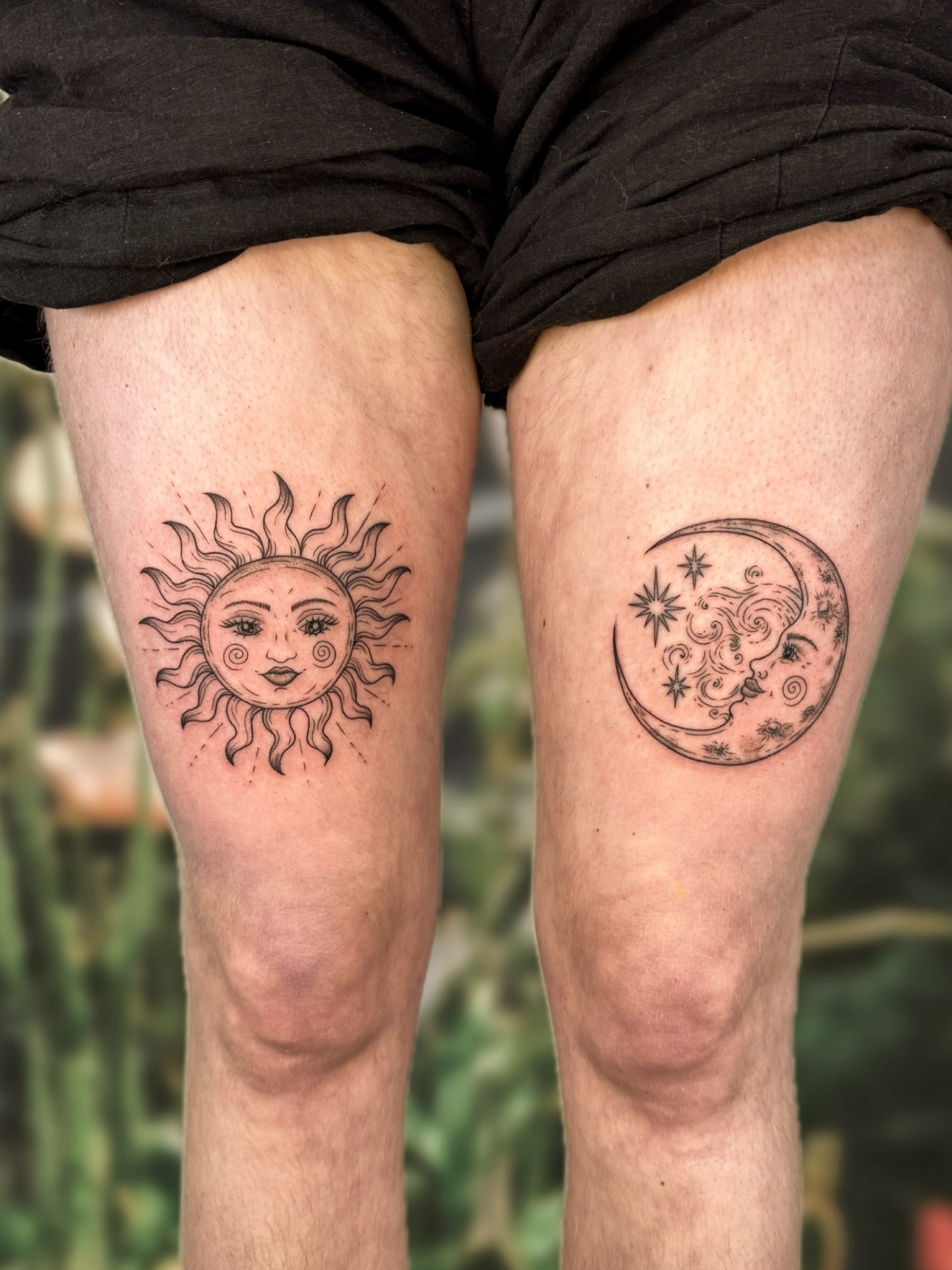 Sun and Crescent Moon Tattoo Tattoo Design